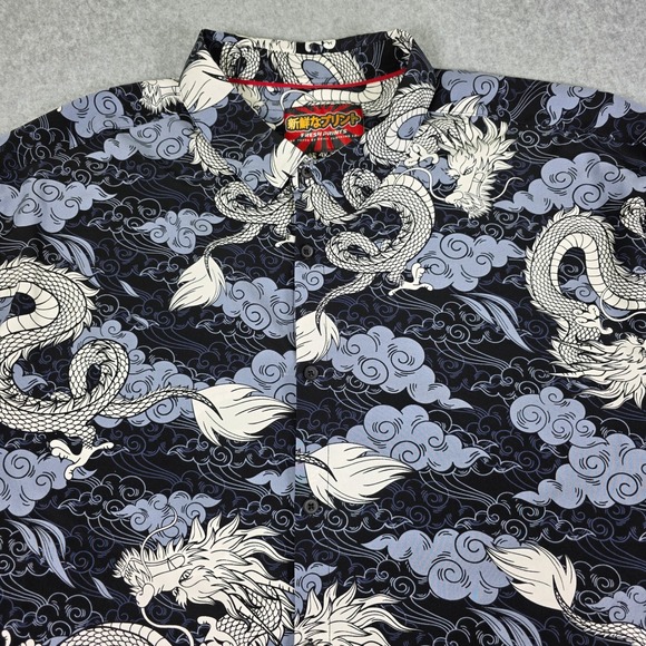 Fresh‎ Prints Dragon Button Up Shirt Men's 4XL Black Asian Style Graphic Print - Picture 7 of 9